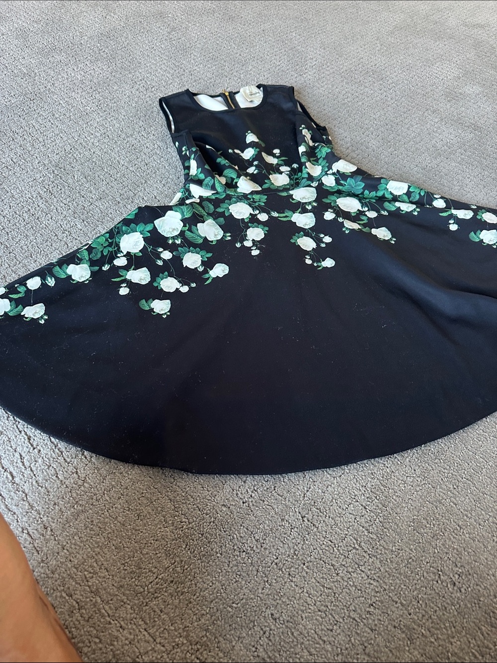 Girls Black Floral Fit-and-Flare Dress